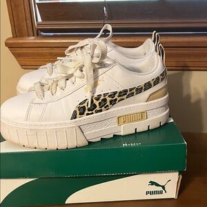 Puma Women's White Sneakers with Leopard Print platform